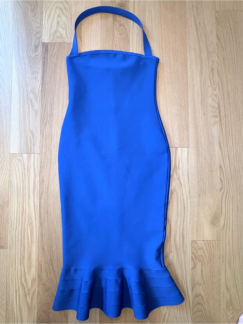 Cobalt Blue Bandage Mermaid Midi Dress Size M | Bodycon Halter Formal Dress